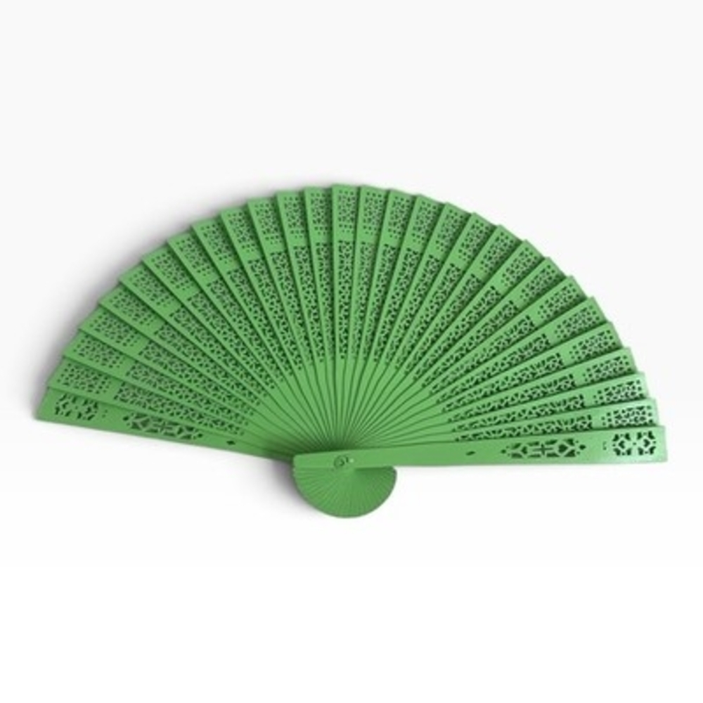 Vintage Handheld Green Carved Plastic Folding Fan with Organza Bag NWOT